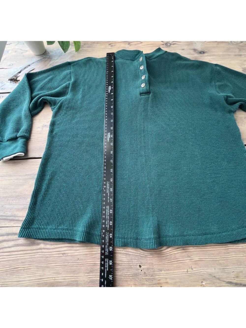 Great land Apparel Vtg Henley Waffle Knit Shirt Mens M Green 90s - Picture 7 of 7